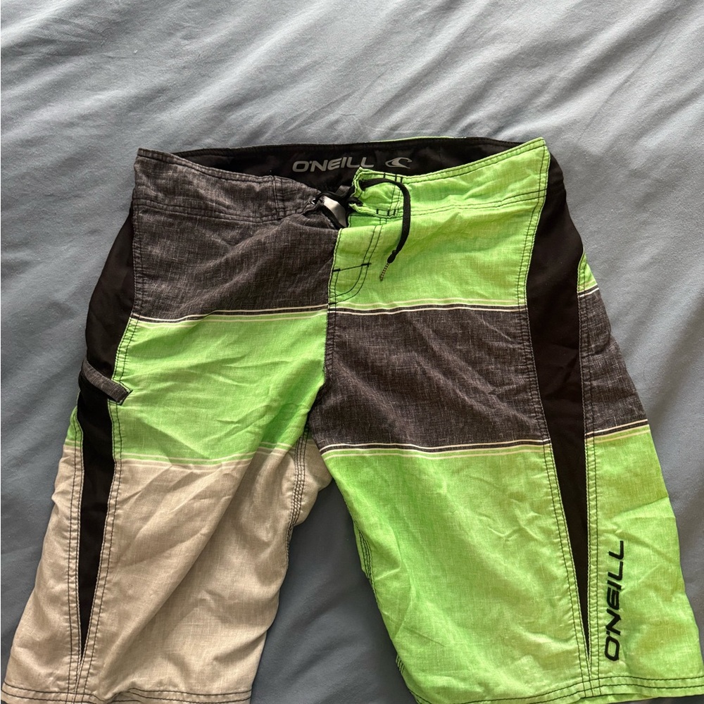 O'Neill Lime Green and Gray Board Shorts